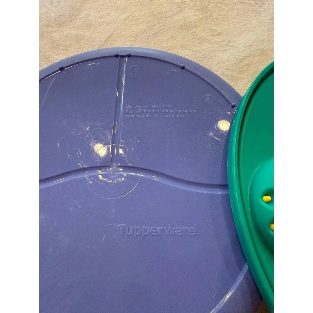 Tupperware Crystalwave Divided Microwave Dish 3284C Blue Teal 3 Compartment 9